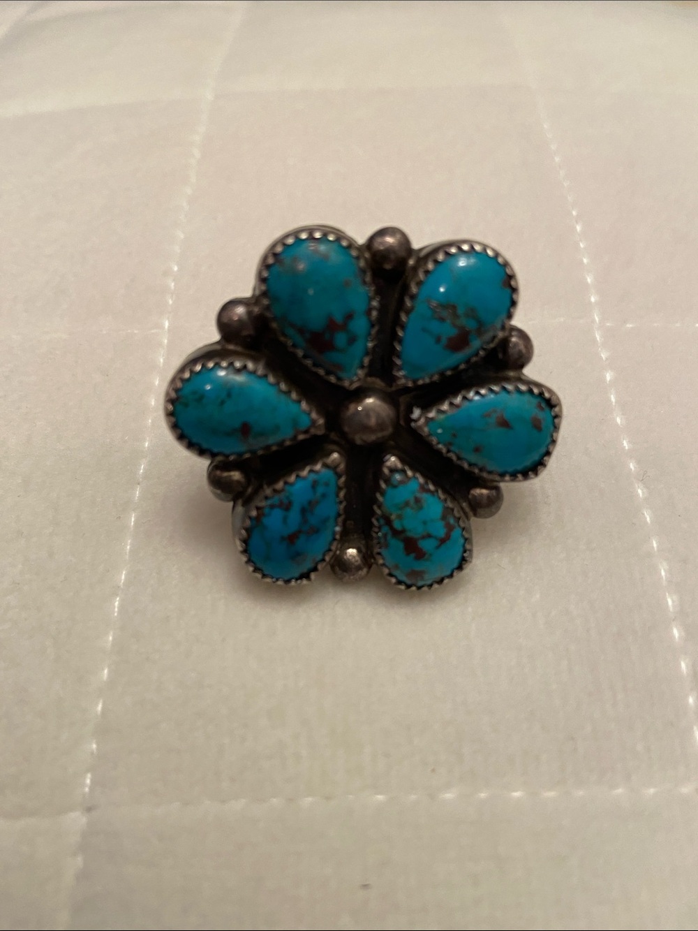 Vintage Native American Turquoise Cluster Flower Ring
